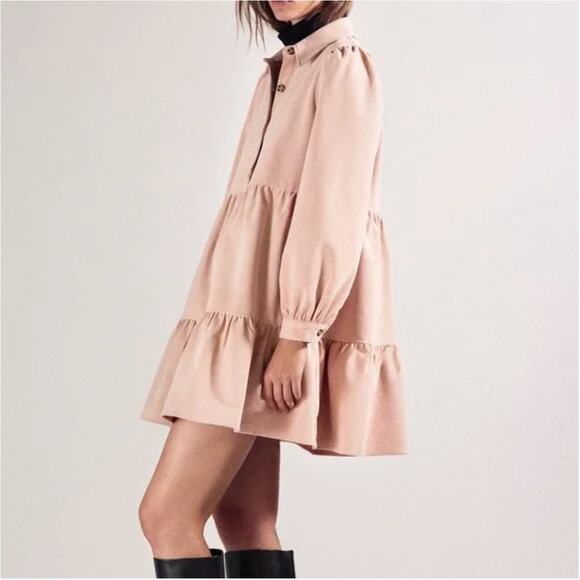 Zara Dresses & Skirts - ZARA Corduroy Tiered Long Sleeve Mini Dress in Pink XS